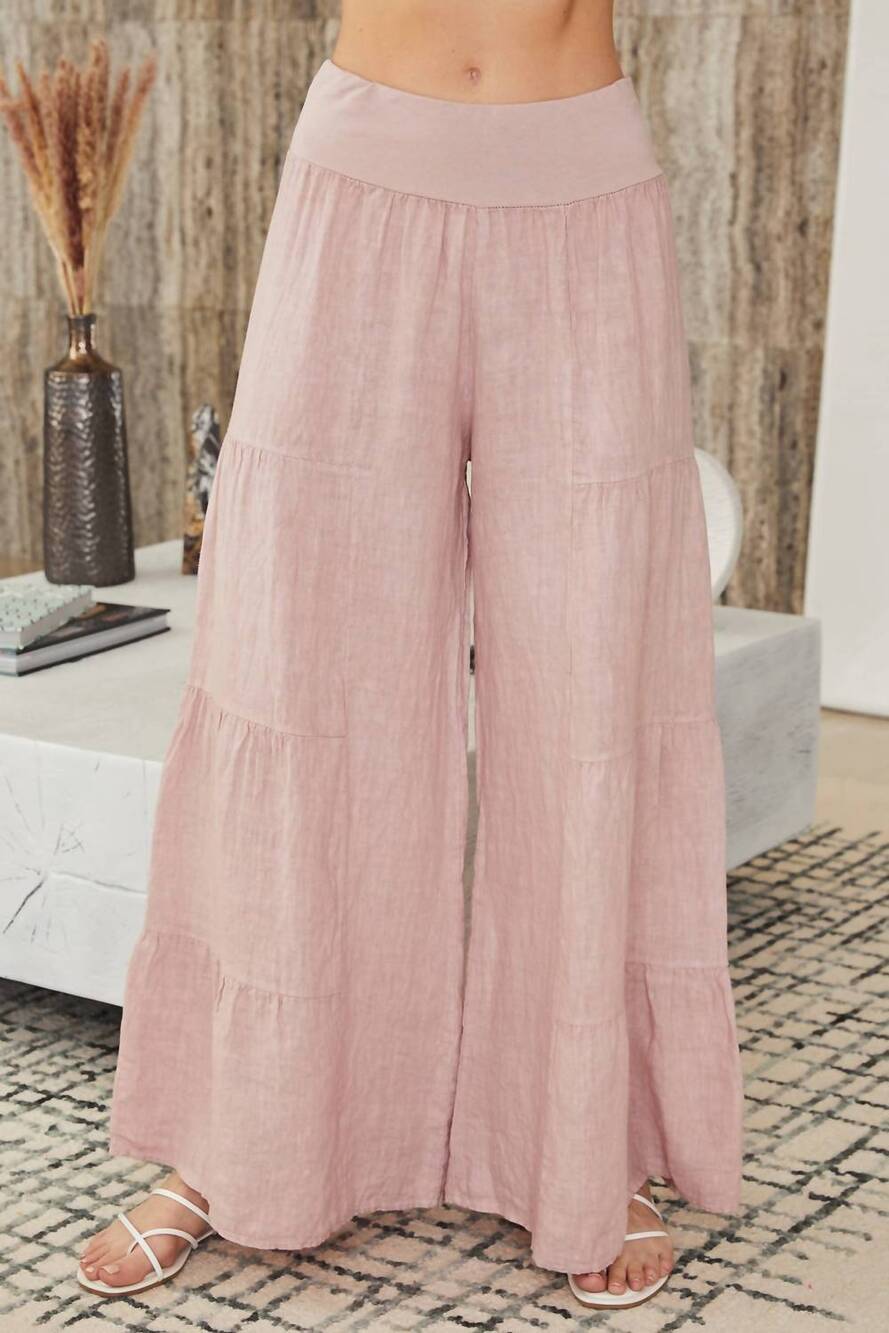 NEW MILIO MILANO linen tiered palazzo pants in blush